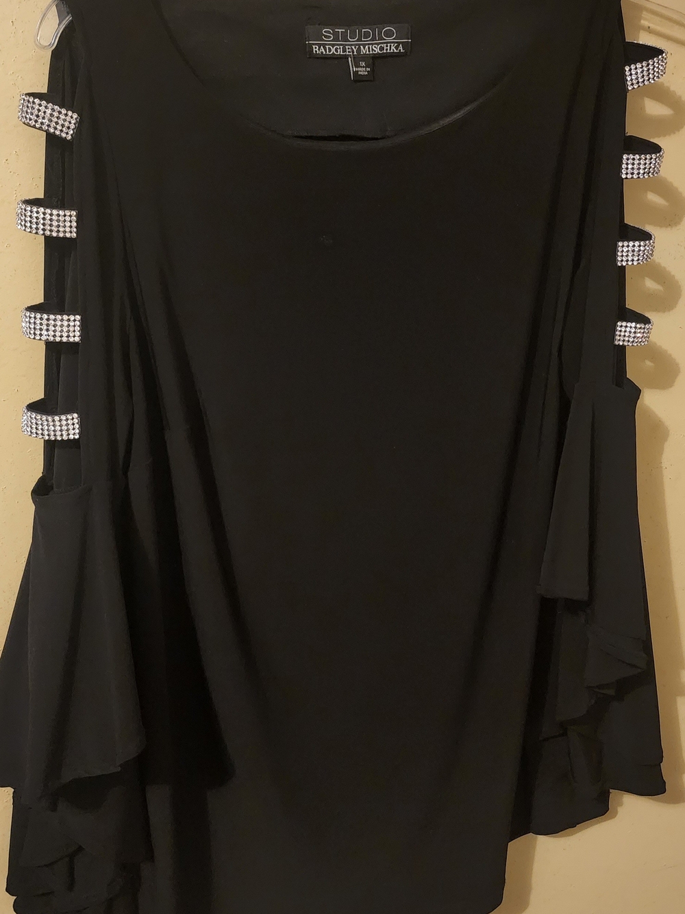 Studio by Badgley Mischka Black Top with Embellished Straps Plus Size